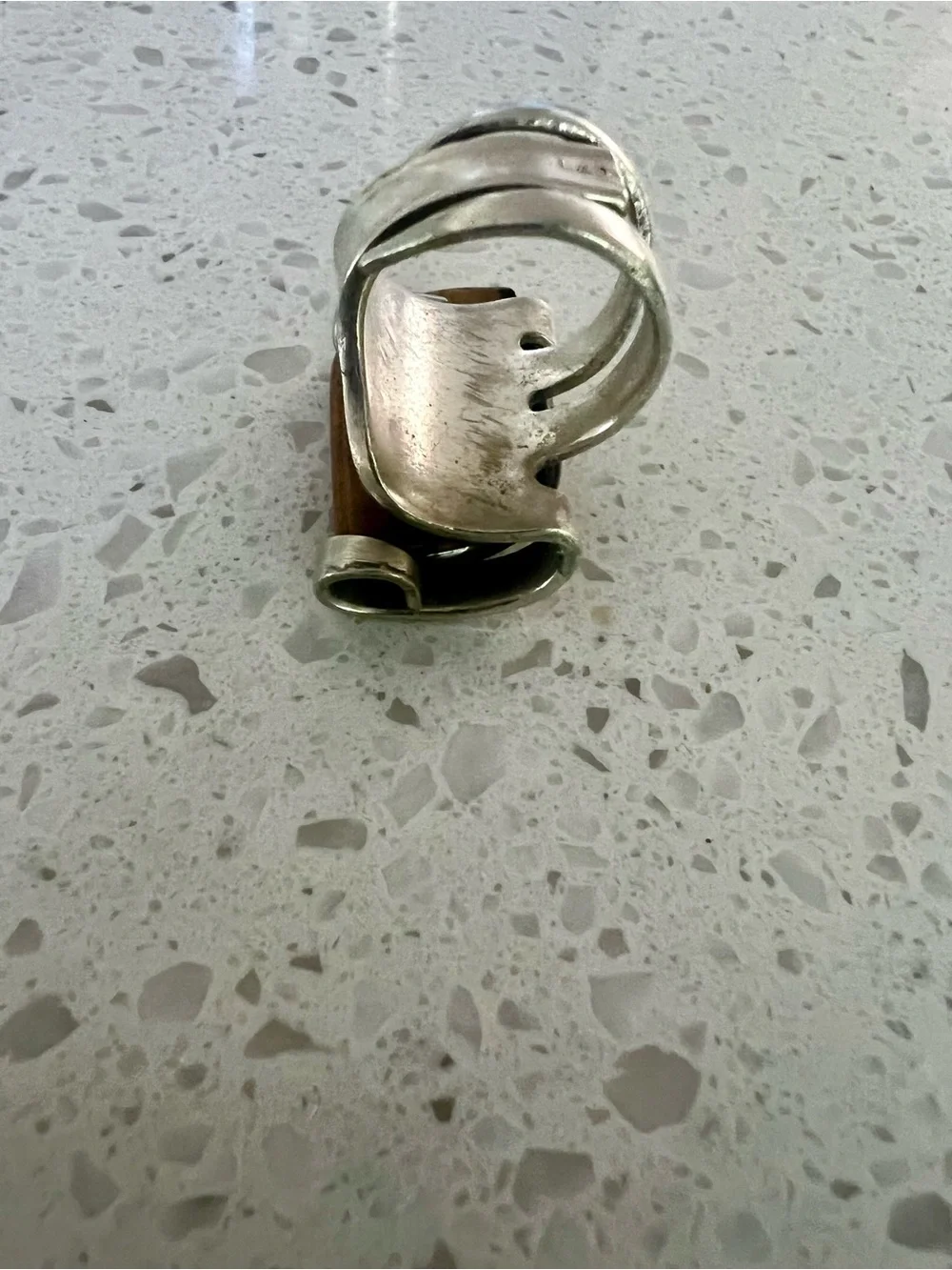 Chunky Silver “Fork” Ring with Brown Tiger's Eye Stone